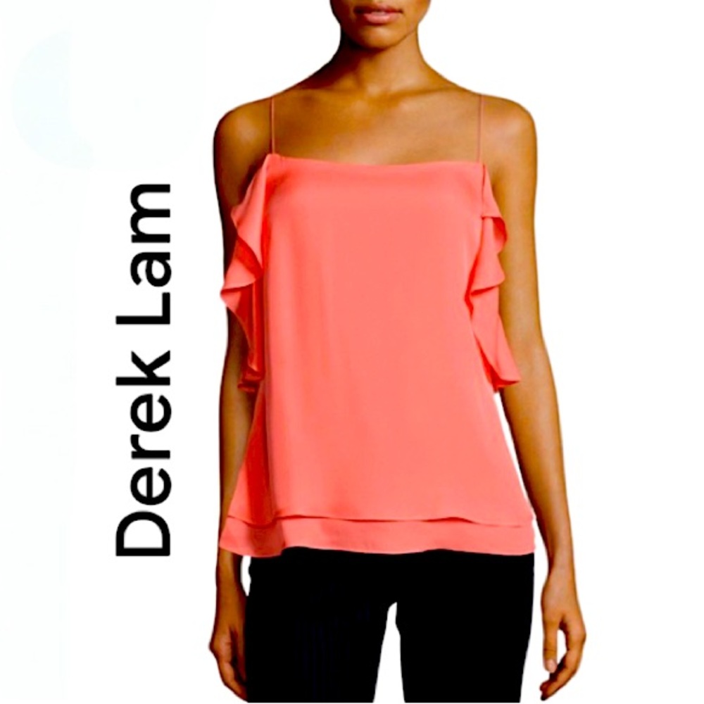 DEREK LAM.NWT.10 CROSBY.100% Italian silk.Ruffle Cami Tank blouse.Pinky Peach.12